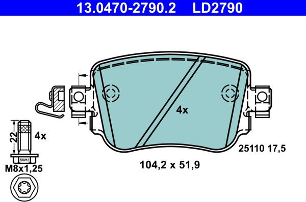 ATE 13.0470-2790.2 - Тормозные колодки, дисковые, комплект onlydrive.pro