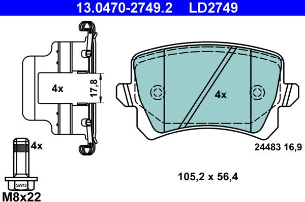 ATE 13.0470-2749.2 - Тормозные колодки, дисковые, комплект onlydrive.pro