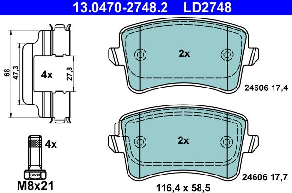 ATE 13.0470-2748.2 - Brake Pad Set, disc brake onlydrive.pro