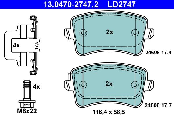 ATE 13.0470-2747.2 - Brake Pad Set, disc brake onlydrive.pro