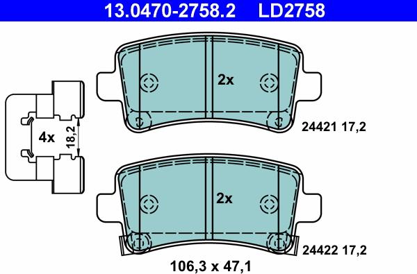 ATE 13.0470-2758.2 - Тормозные колодки, дисковые, комплект onlydrive.pro