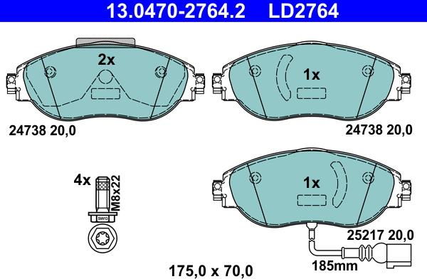 ATE 13.0470-2764.2 - Тормозные колодки, дисковые, комплект onlydrive.pro