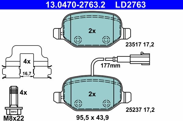 ATE 13.0470-2763.2 - Тормозные колодки, дисковые, комплект onlydrive.pro