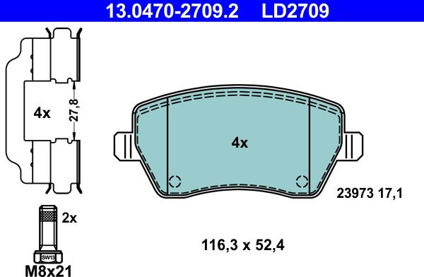 ATE 13.0470-2709.2 - Brake Pad Set, disc brake onlydrive.pro