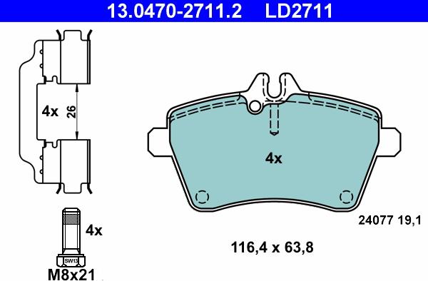 ATE 13.0470-2711.2 - Brake Pad Set, disc brake onlydrive.pro