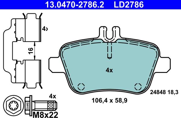 ATE 13.0470-2786.2 - Brake Pad Set, disc brake onlydrive.pro