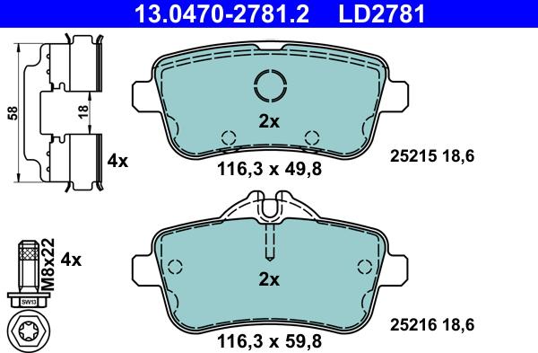 ATE 13.0470-2781.2 - Brake Pad Set, disc brake onlydrive.pro