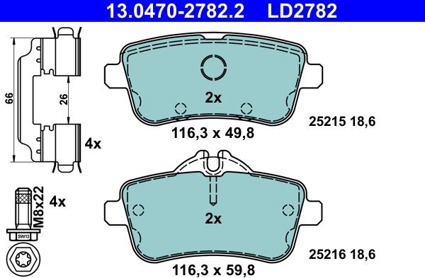 ATE 13.0470-2782.2 - Brake Pad Set, disc brake onlydrive.pro