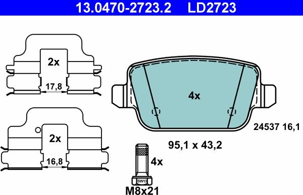 ATE 13.0470-2723.2 - Тормозные колодки, дисковые, комплект onlydrive.pro