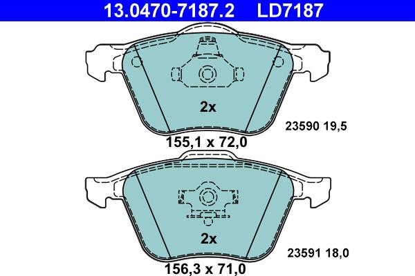 ATE 13.0470-7187.2 - Тормозные колодки, дисковые, комплект onlydrive.pro