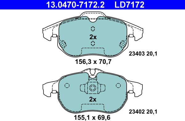 ATE 13.0470-7172.2 - Brake Pad Set, disc brake onlydrive.pro