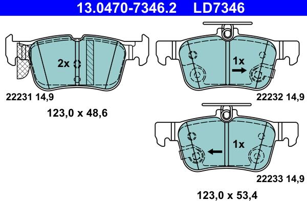 ATE 13.0470-7346.2 - Тормозные колодки, дисковые, комплект onlydrive.pro