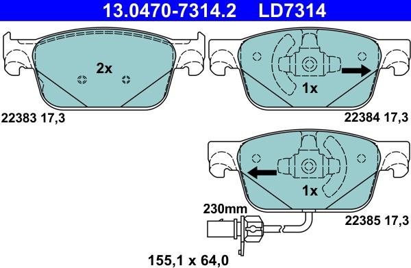 ATE 13.0470-7314.2 - Brake Pad Set, disc brake onlydrive.pro