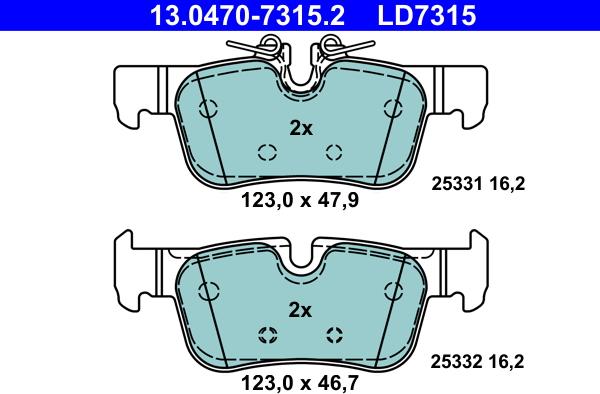 ATE 13.0470-7315.2 - Brake Pad Set, disc brake onlydrive.pro