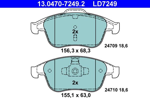 ATE 13.0470-7249.2 - Тормозные колодки, дисковые, комплект onlydrive.pro