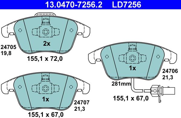 ATE 13.0470-7256.2 - Тормозные колодки, дисковые, комплект onlydrive.pro