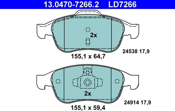 ATE 13.0470-7266.2 - Тормозные колодки, дисковые, комплект onlydrive.pro