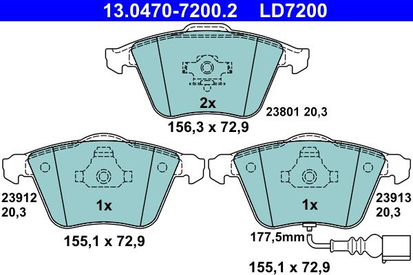 ATE 13.0470-7200.2 - Тормозные колодки, дисковые, комплект onlydrive.pro