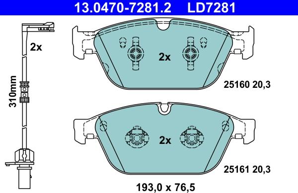 ATE 13.0470-7281.2 - Brake Pad Set, disc brake onlydrive.pro