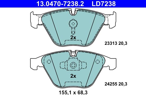 ATE 13.0470-7238.2 - Тормозные колодки, дисковые, комплект onlydrive.pro