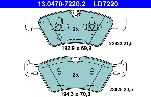 ATE 13.0470-7220.2 - Brake Pad Set, disc brake onlydrive.pro