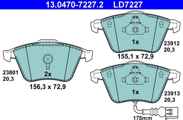 ATE 13.0470-7227.2 - Тормозные колодки, дисковые, комплект onlydrive.pro