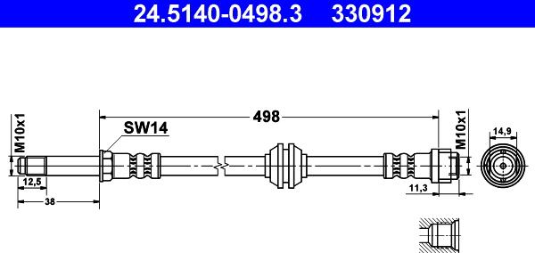 ATE 24.5140-0498.3 - Stabdžių žarnelė onlydrive.pro