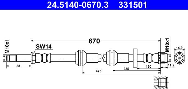 ATE 24.5140-0670.3 - Brake Hose onlydrive.pro