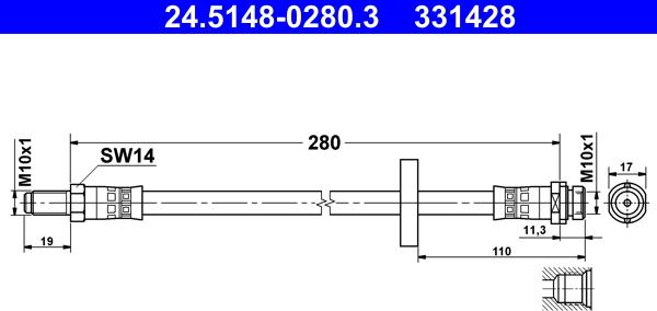 ATE 24.5148-0280.3 - Stabdžių žarnelė onlydrive.pro