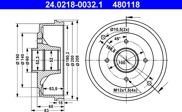 ATE 24.0218-0032.1 - Brake Drum onlydrive.pro