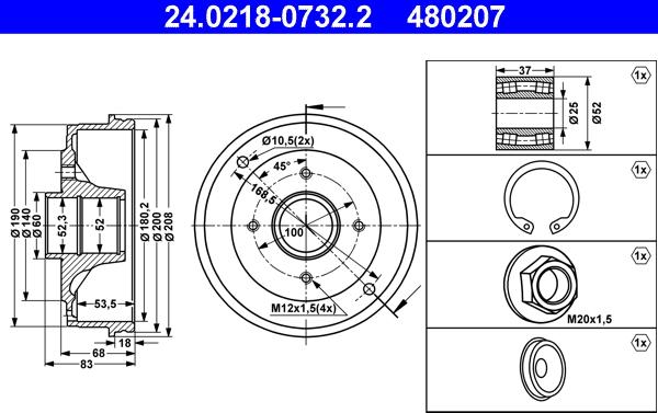 ATE 24.0218-0732.2 - Brake Drum onlydrive.pro