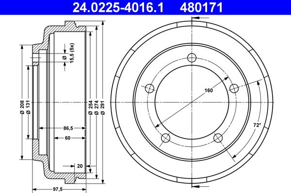 ATE 24.0225-4016.1 - Тормозной барабан onlydrive.pro