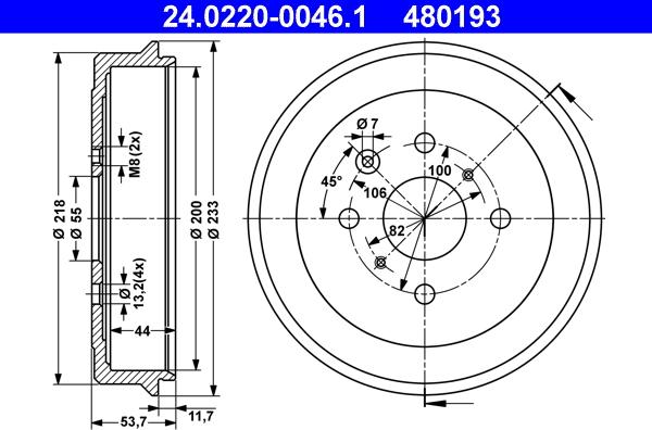 ATE 24.0220-0046.1 - Brake Drum onlydrive.pro