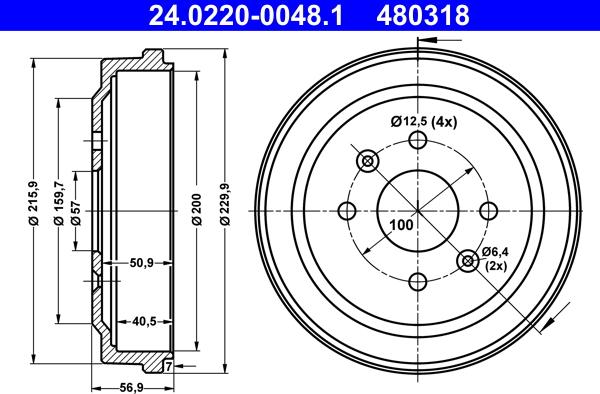 ATE 24.0220-0048.1 - Brake Drum onlydrive.pro