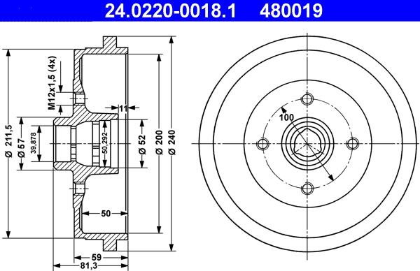 ATE 24.0220-0018.1 - Brake Drum onlydrive.pro