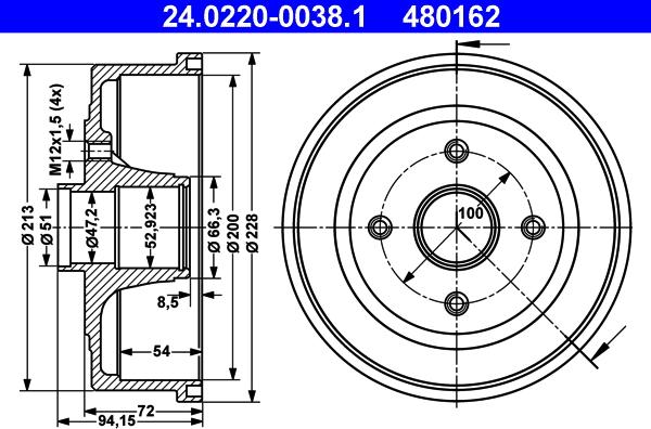 ATE 24.0220-0038.1 - Brake Drum onlydrive.pro