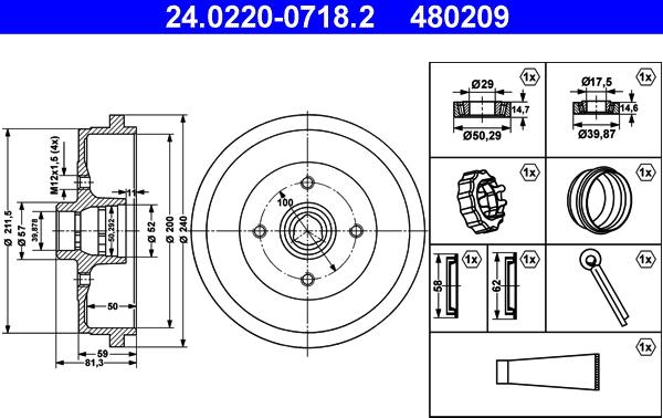 ATE 24.0220-0718.2 - Brake Drum onlydrive.pro