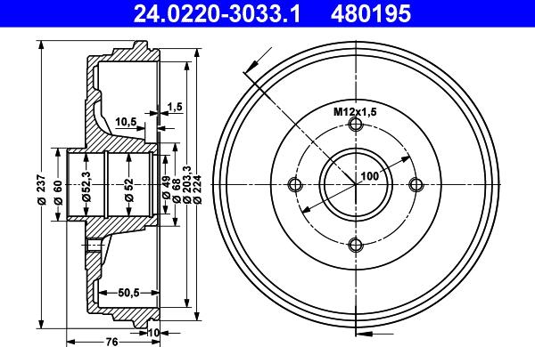 ATE 24.0220-3033.1 - Тормозной барабан onlydrive.pro