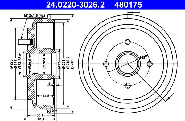 ATE 24.0220-3026.2 - Brake Drum onlydrive.pro