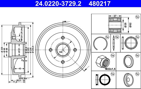 ATE 24.0220-3729.2 - Brake Drum onlydrive.pro