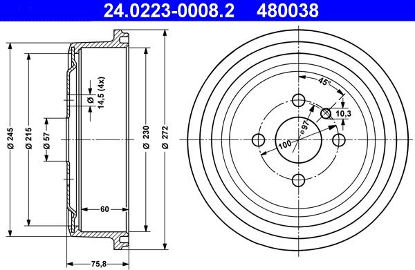 ATE 24.0223-0008.2 - Brake Drum onlydrive.pro