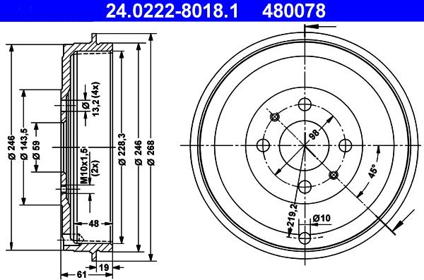 ATE 24.0222-8018.1 - Brake Drum onlydrive.pro