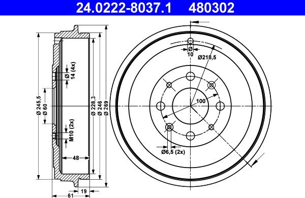 ATE 24.0222-8037.1 - Brake Drum onlydrive.pro