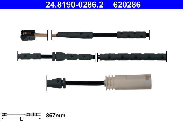 ATE 24.8190-0286.2 - Įspėjimo kontaktas, stabdžių trinkelių susidėvėjimas onlydrive.pro