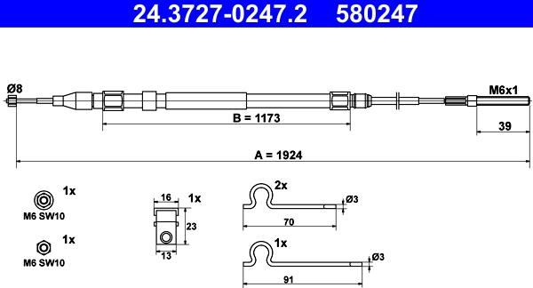 ATE 24.3727-0247.2 - Cable, parking brake onlydrive.pro