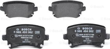 BOSCH 0 986 494 062 - Brake Pad Set, disc brake onlydrive.pro