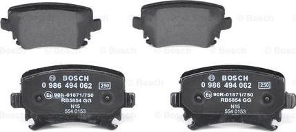 BOSCH 0 986 494 062 - Brake Pad Set, disc brake onlydrive.pro