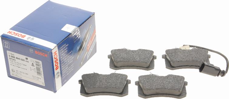 BOSCH 0 986 494 025 - Brake Pad Set, disc brake onlydrive.pro