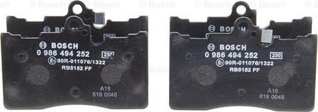 BOSCH 0 986 494 252 - Тормозные колодки, дисковые, комплект onlydrive.pro