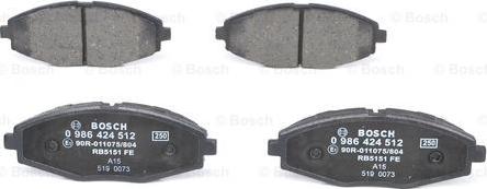 BOSCH 0 986 424 512 - Brake Pad Set, disc brake onlydrive.pro